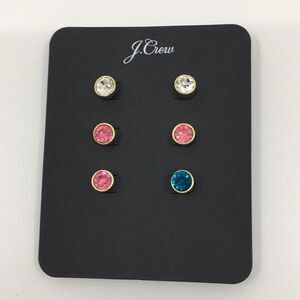 J Crew Set of three stud rhinestone earrings new on card